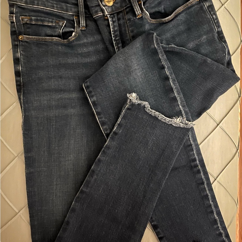 Frame Denim Black Skinny Jeans Distressed